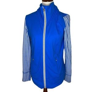 Lululemon Bright Blue Daily Yoga Jacket with Striped Sleeves